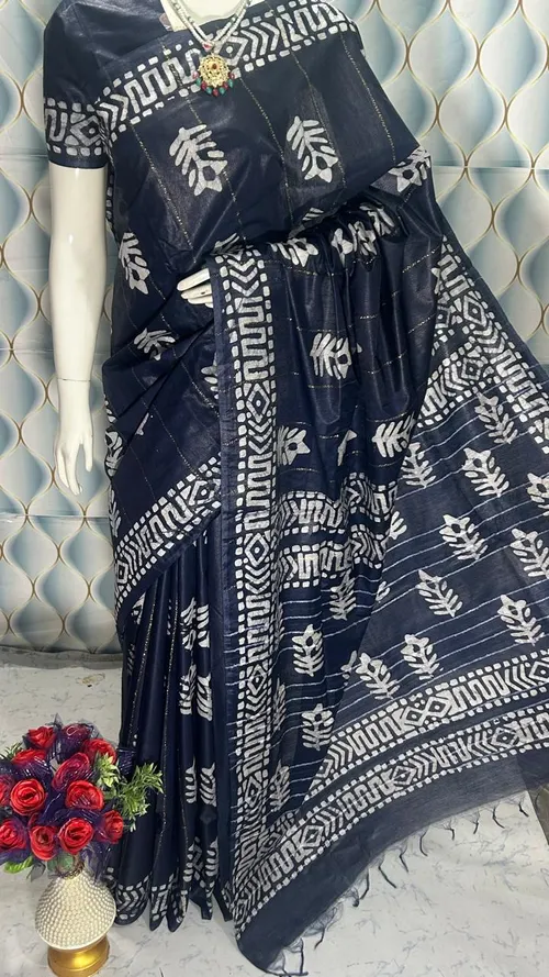 Elegant Katan Silk Batik Print Saree – Handcrafted Heritage with a Modern Touch